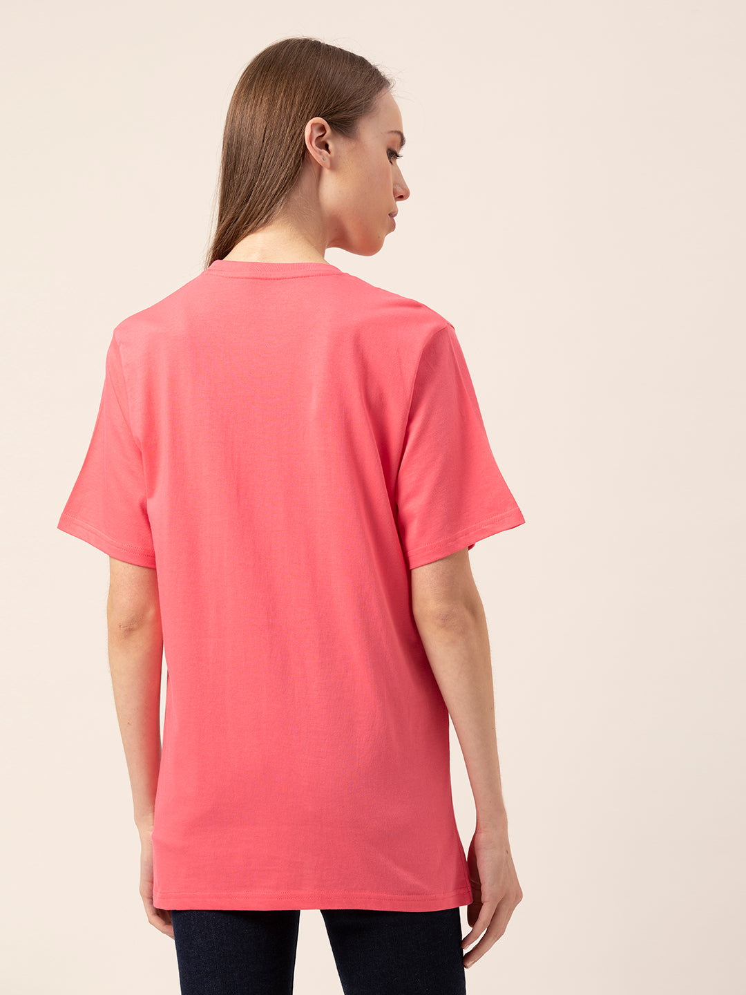 Pink Mood graphic tee back view oversized fit