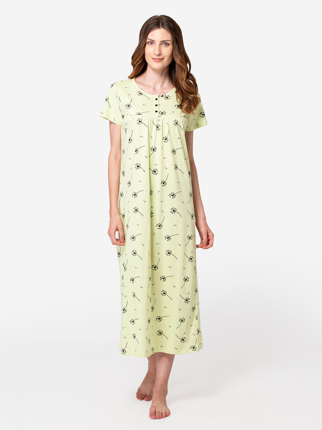 Light green cotton nightgown round neck detail