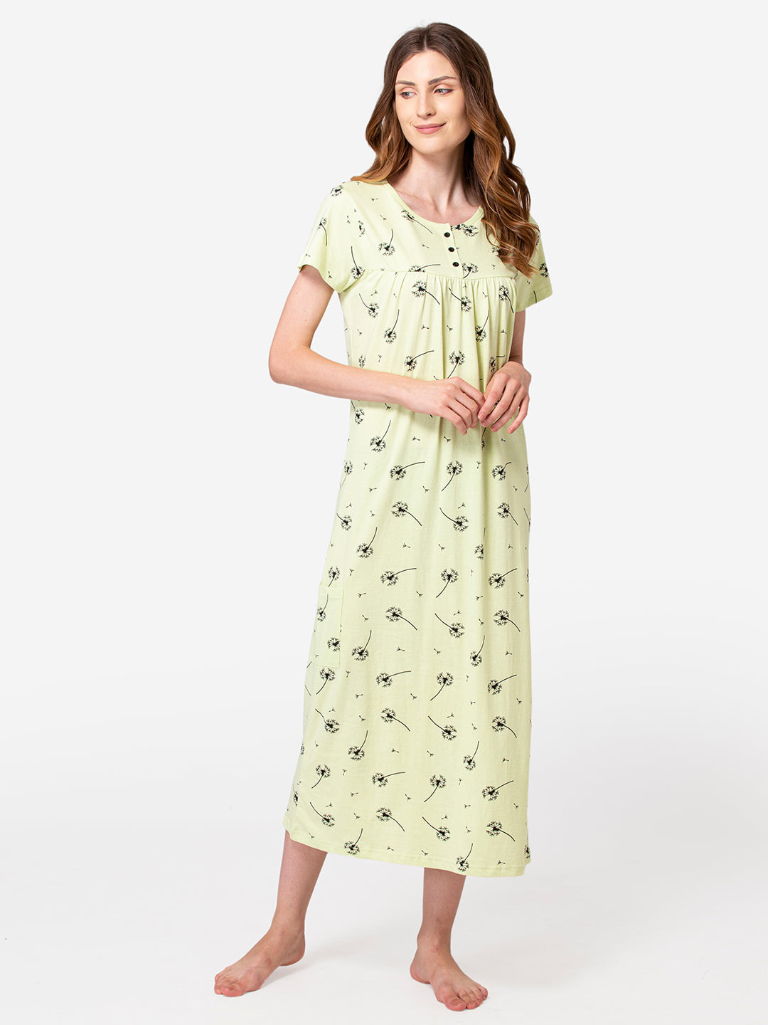 Light green cotton nightgown short sleeves view