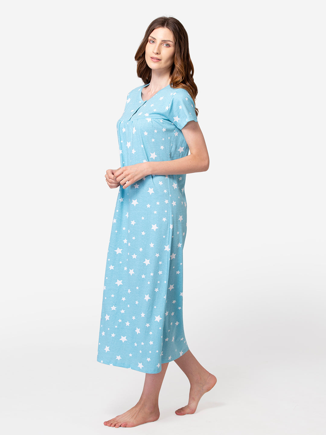 Sky blue cotton nightgown back view