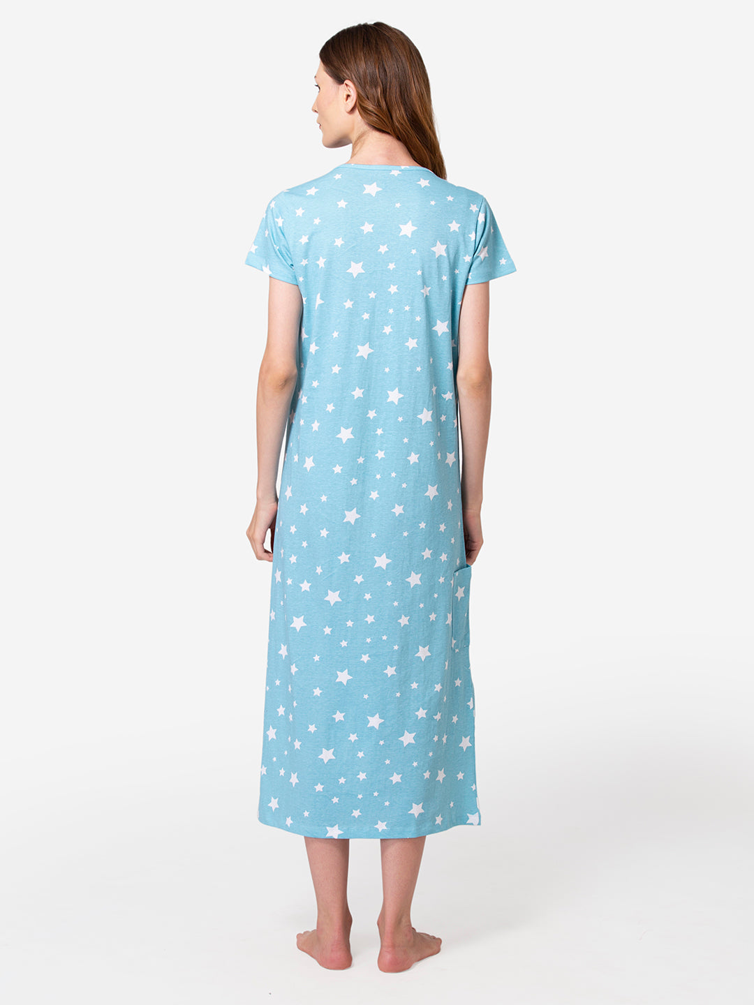 Sky blue cotton nightgown drape detail